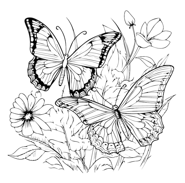 página de libro de colorear para adultos mariposas con patrones