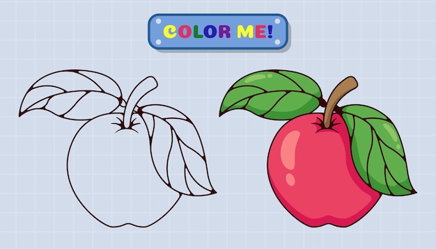 La página del libro para colorear de Apple viene con bocetos y muestras de color para niños y educación preescolar Ilustración de estilo de dibujos animados