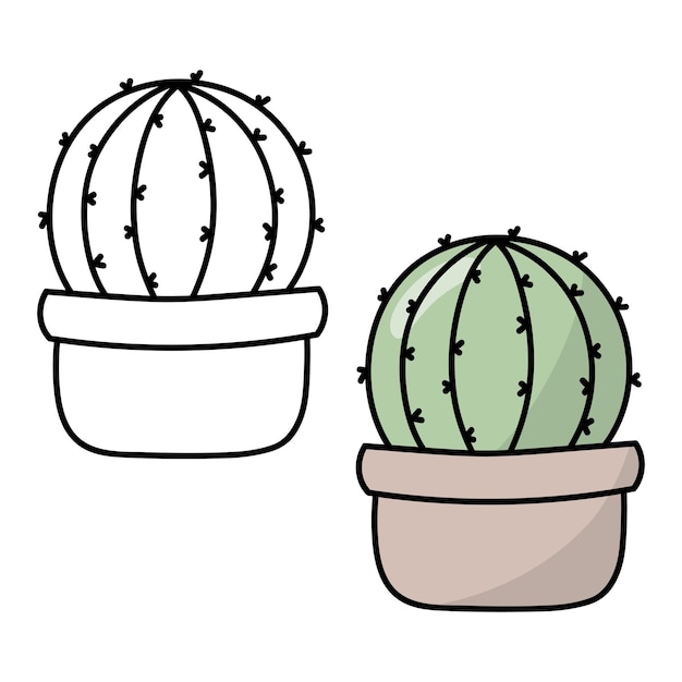 Página del libro para colorear de cactus Cactus en una olla Isolat