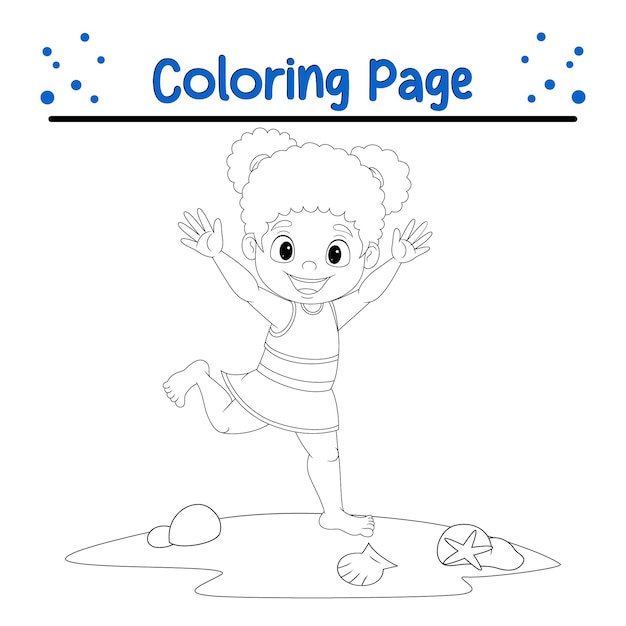 La página del libro de colorear de la chica divertida