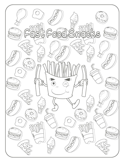 Página de libro para colorear de comida kawaii para niños