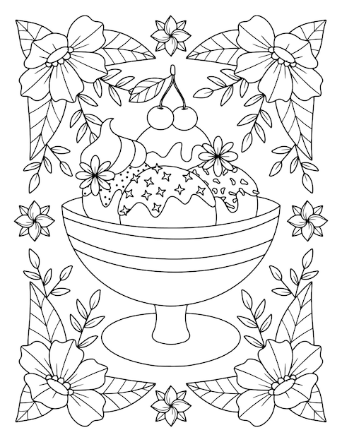 Página de libro para colorear de helado dibujado a mano