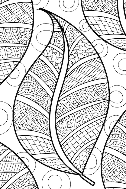 Página de libro para colorear de hojas decorativas con diseño de henna