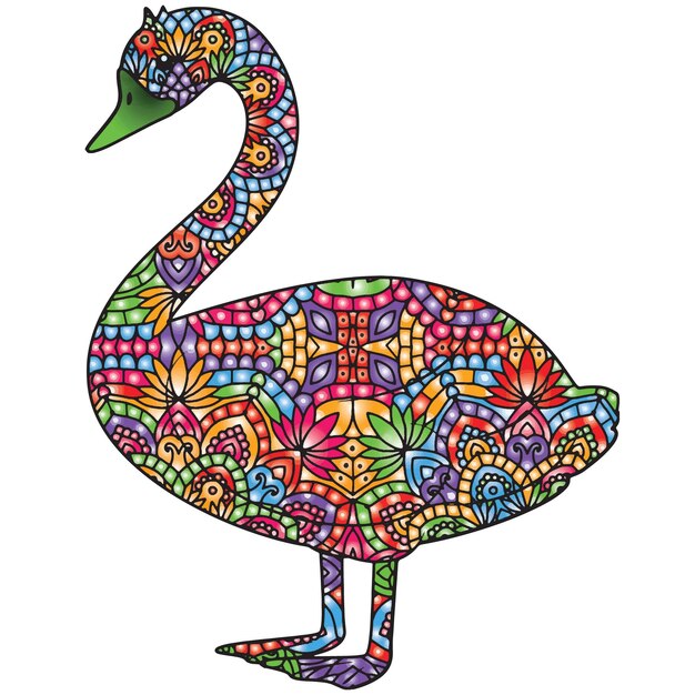 Página de libro para colorear de mandala de animal de cisne dibujada a mano con mandala de cisne