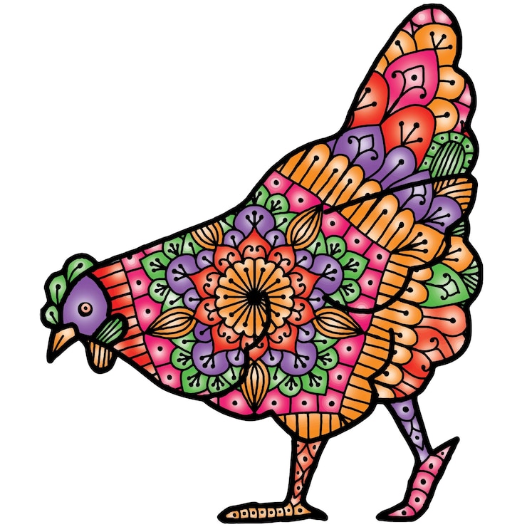 Vector página de libro para colorear de mandala animal dibujada a mano con diseño de mandala de pollo