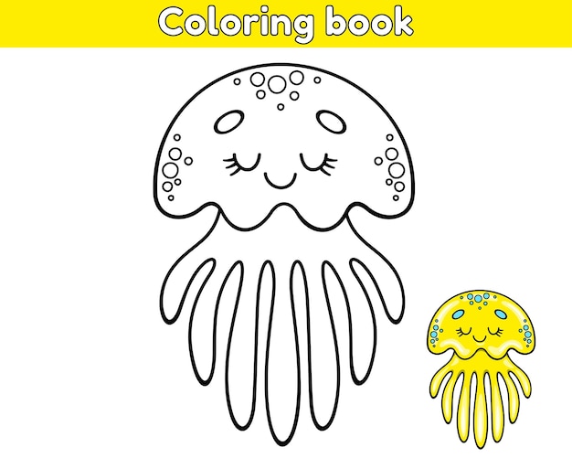 Página del libro para colorear con medusas amarillas.