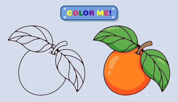 La página del libro de colorear naranja viene con bocetos y muestras de color para niños y educación preescolar Ilustración de estilo de dibujos animados