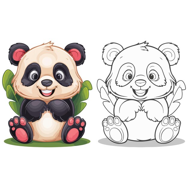 una página del libro de colorear para niños encantadora y encantadora con un panda acurrucado