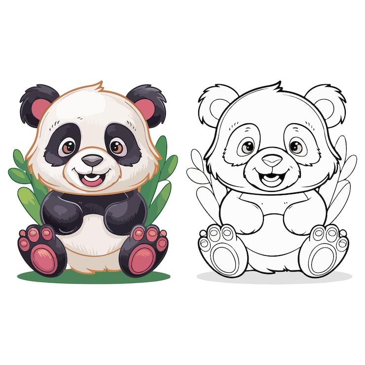 Vector una página del libro de colorear para niños encantadora y encantadora con un panda acurrucado