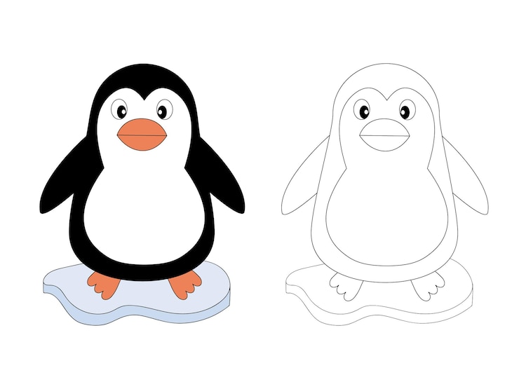 Vector página de libro para colorear para niños lindo pingüino