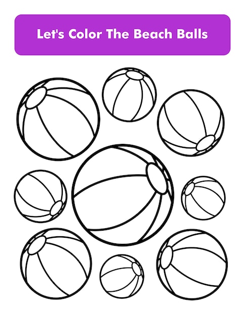 Página de libro para colorear de pelotas de playa en tamaño de página de carta Hoja de trabajo para colorear para niños Elemento de vector premium