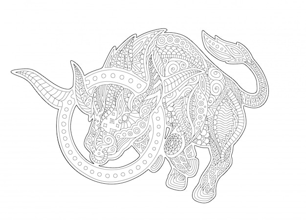 Vector página de libro para colorear con el símbolo del zodiaco tauro
