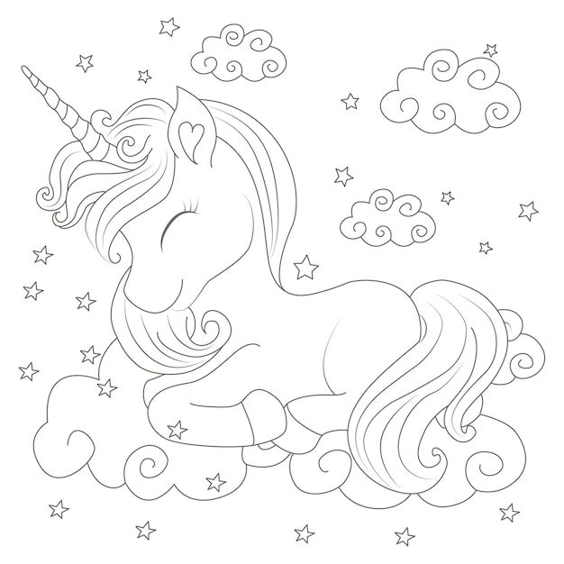 Página de libro para colorear de unicornio