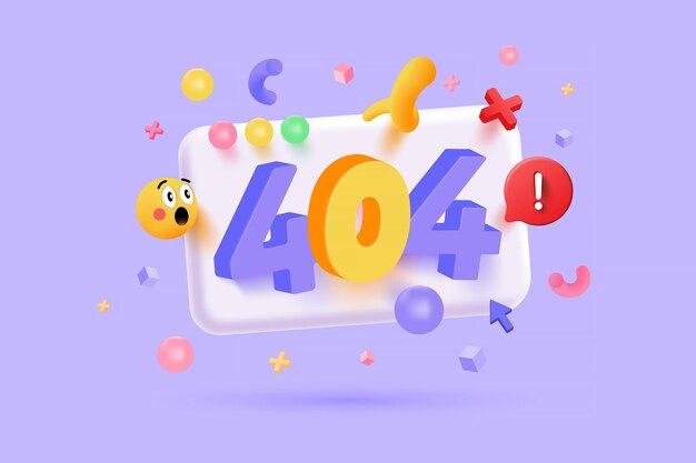Página no encontrada diseño 404. error 404 concepto de página web. estilo mínimo. renderización 3D. Ilustración vectorial
