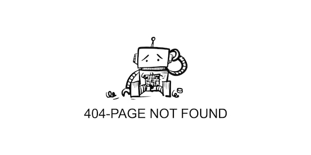 Página no encontrada Error 404 Actualizaciones del sistema que cargan programas de instalación de operaciones informáticas mantenimiento del sistema Una plantilla de diseño vectorial dibujada a mano de una ilustración vectorial de robot rota