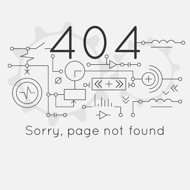 Página no encontrada Error 404 error de conexión Esquema tecnológico abstracto Ilustración vectorial
