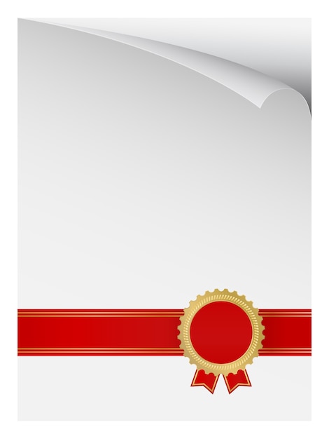 Página de papel rizado con insignia de premio.