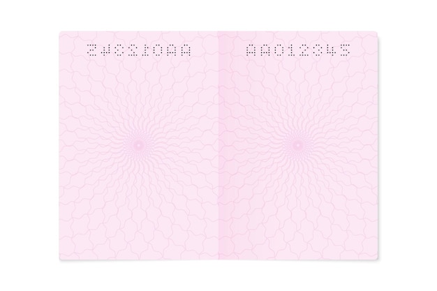 Página de pasaporte abierta en blanco. Hoja vacía con número, plantilla de documento de identidad de ciudadano de primer plano, ilustración vectorial aislada