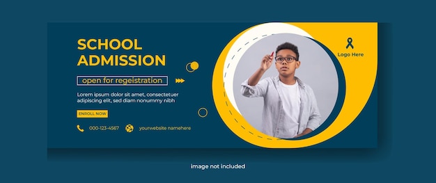 Página de portada de Facebook de admisión a la escuela y plantilla de banner web