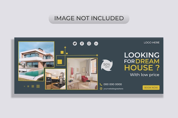 Página de portada de Facebook de bienes raíces línea de tiempo plantilla de banner diseño de casa moderna para la portada de Facebook