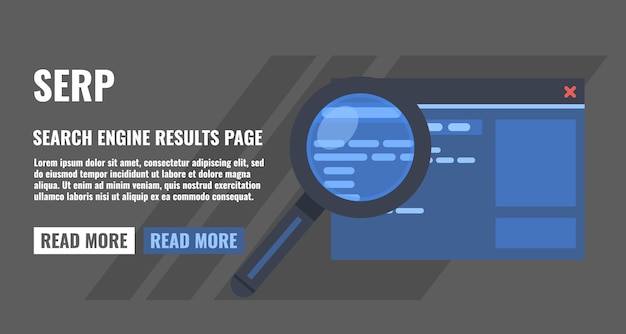 Vector página de resultados del motor de búsqueda, lupa y página del sitio web