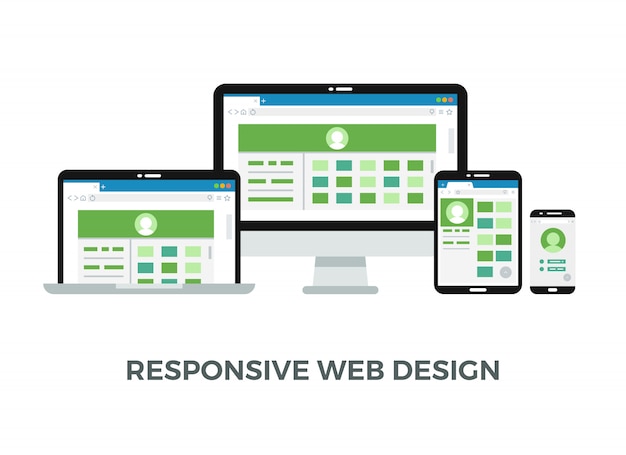 Página del sitio web en diferentes pantallas de dispositivos