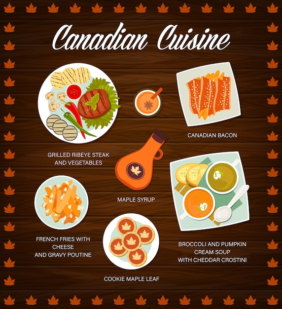 Vector página de vector de menú de comida de restaurante de cocina canadiense