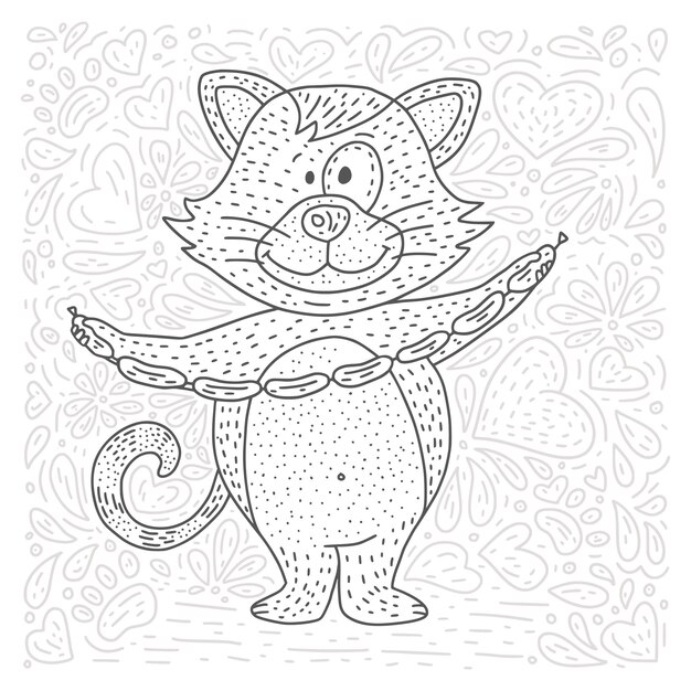 Página vectorial para colorear con dibujos animados garabato animal Gato feliz