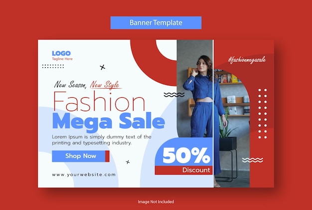 Una página web con un banner para mega venta de moda.