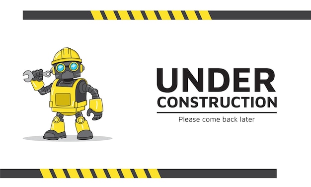 Una página web en construcción para un elemento de diseño o un elemento de página web con un robot de dibujos animados