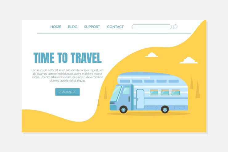 Vector página web de furgonetas para viajar y reubicarse y plantilla de vector de pancartas