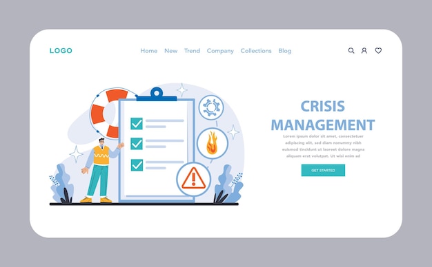 Página web o página de destino de gestión de crisis enfoque detallado de la evaluación de riesgos de preparación para emergencias