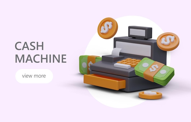Página web de tarjeta de crédito de billetes de ficha de impresión de cajero automático 3d realista para empresa financiera