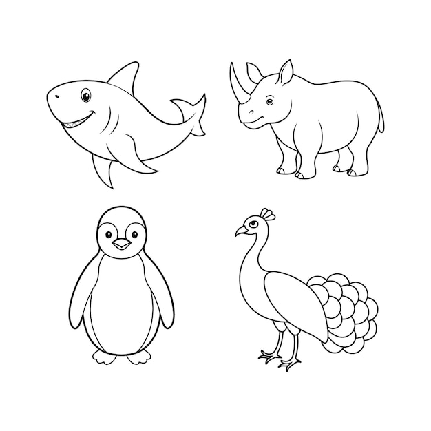 Páginas para colorear Animales Arte de línea Ilustración vectorial