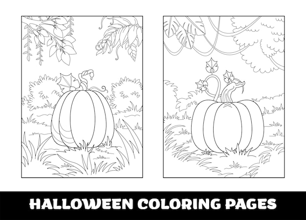 Vector páginas para colorear de calabaza de halloween para niños con temática de calabaza delineada para página para colorear