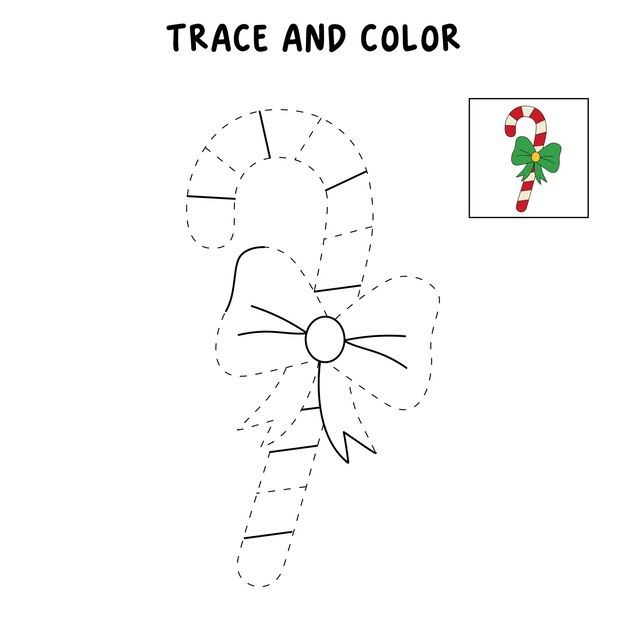 Páginas para colorear caramelos de Navidad para niños Traza y colora caramellos de Navidad Página para pintar caramelos dulces de Navidad Jardín de infantes y preescolares Hojas de trabajo imprimibles vectoriales Estaciones de invierno