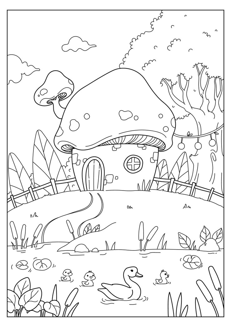 Páginas para colorear de casas de setas dibujadas a mano para niños y adultos Ilustración vectorial