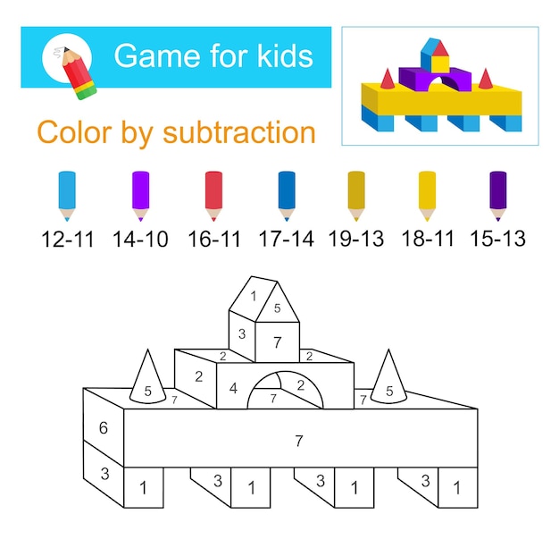 Páginas para colorear colorear por resta Ilustración vectorial para la educación de los niños