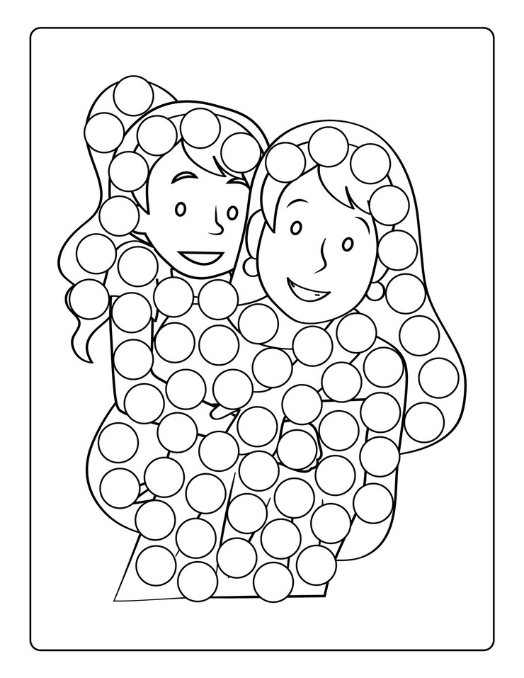 Vector páginas para colorear del día de la madre para niños con una linda hoja de trabajo de actividades en blanco y negro para mamá e hijo