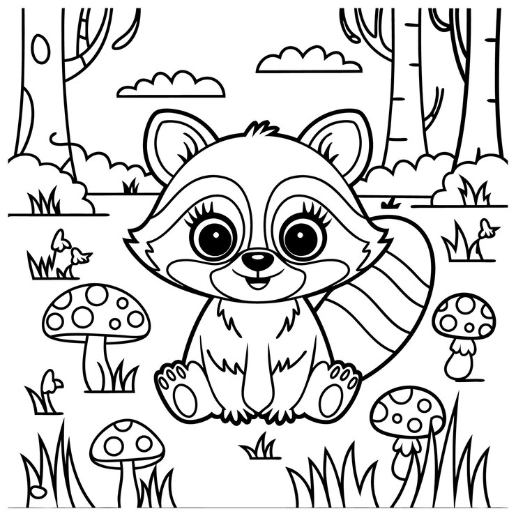 Vector páginas para colorear con dibujos vectoriales imprimibles que describen las páginas de los mapaches