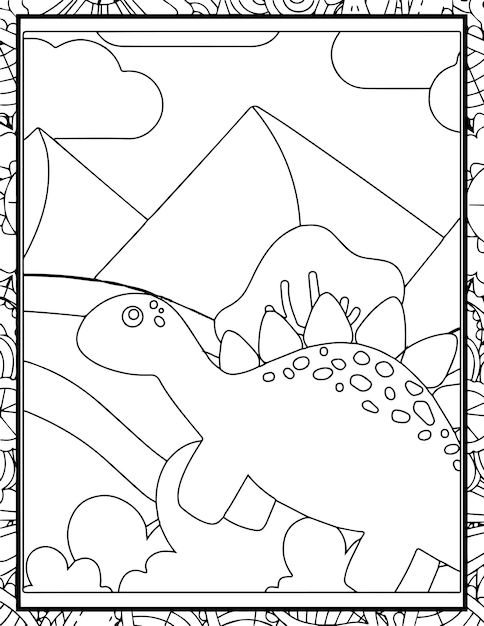 Páginas para colorear dinosaurios en blanco y negro para ilustraciones de libros para niños