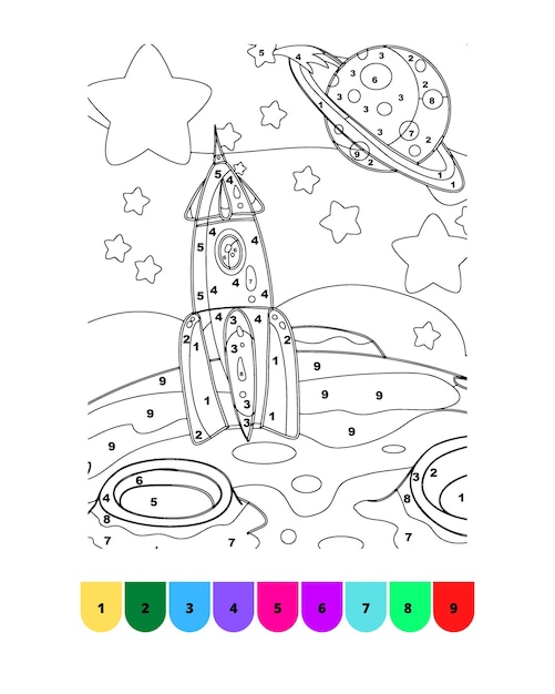 Páginas para colorear del espacio para niños Color por número Espacio