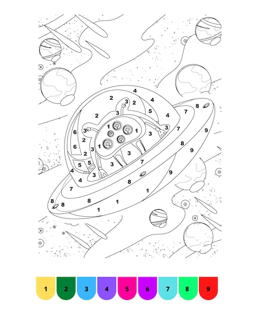 Páginas para colorear del espacio para niños color por número espacio