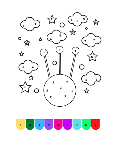 Páginas para colorear del espacio para niños Color por número Espacio