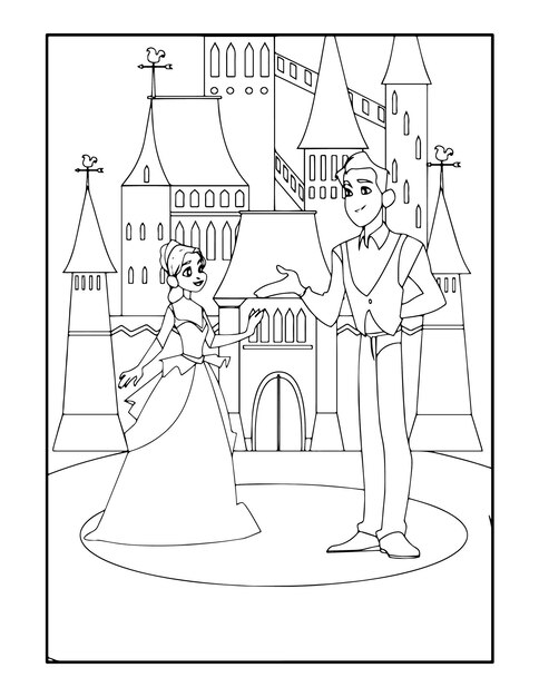 Páginas para colorear Ilustración de la pequeña princesa con el cabello rizado