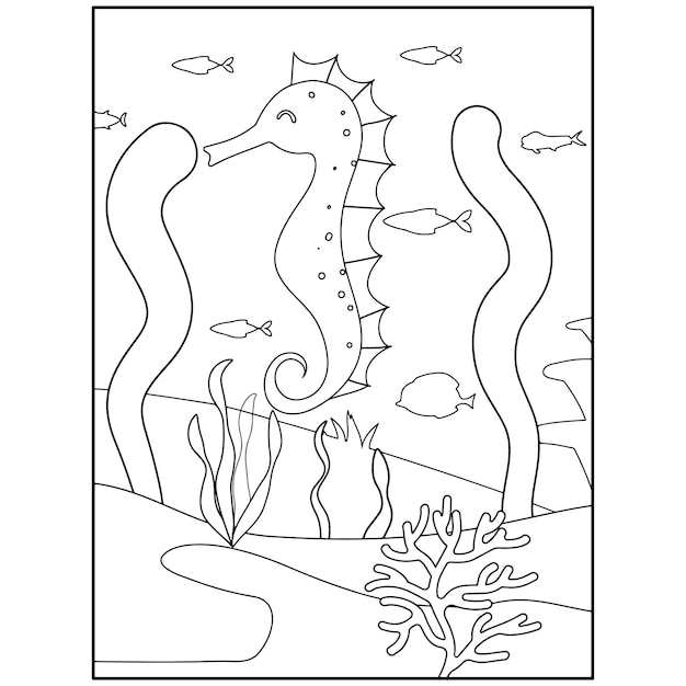 Páginas para colorear imprimibles de animales del océano para niños Vector Premium