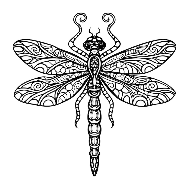 Páginas para colorear de libélula detalladas en estilo Zentangle para un escape creativo relajante
