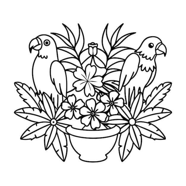 Páginas para colorear loros y flores