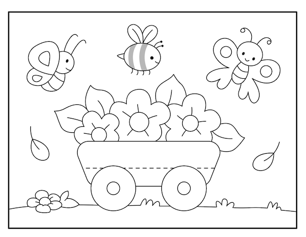 Vector páginas para colorear mariposas y flores para niños