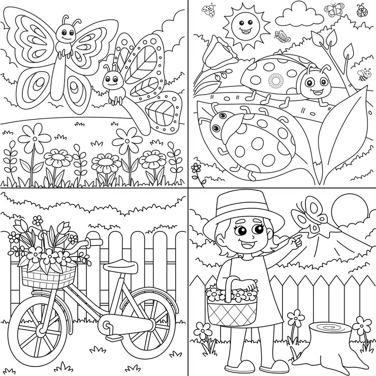 Vector páginas para colorear de la naturaleza caprichosas para niños conjunto vectorial